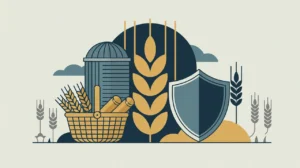Illustration of grain silo basket staple foods shield wheat stalk