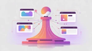 Central pillar supporting multiple AI application icons in pink and white