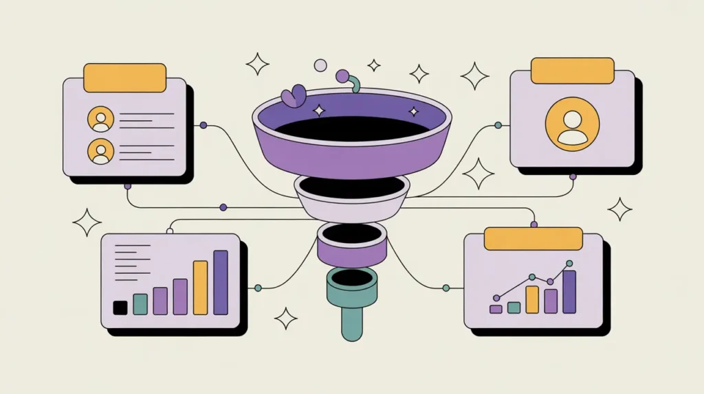 Illustration of fundraising pipeline with campaign blueprint calendar and revenue chart