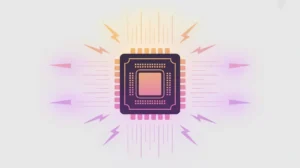Glowing computer chip with lightning bolts symbolizing GPU and TPU acceleration