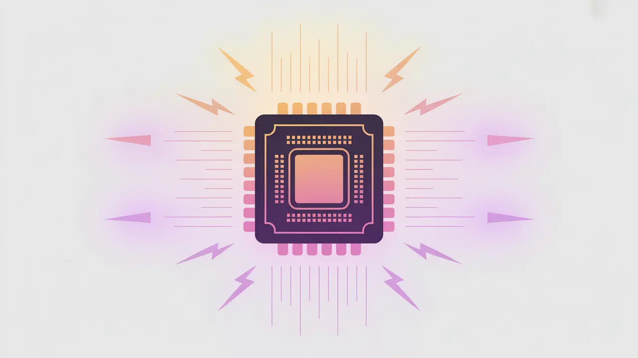 Glowing computer chip with lightning bolts symbolizing GPU and TPU acceleration