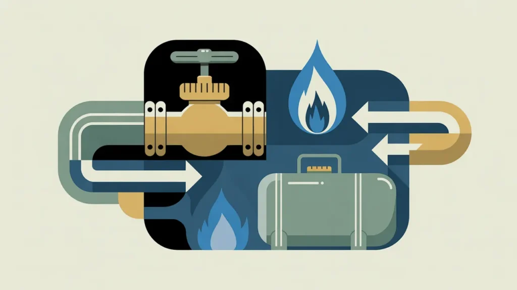 gas pipeline valve storage tank blue flame symbol