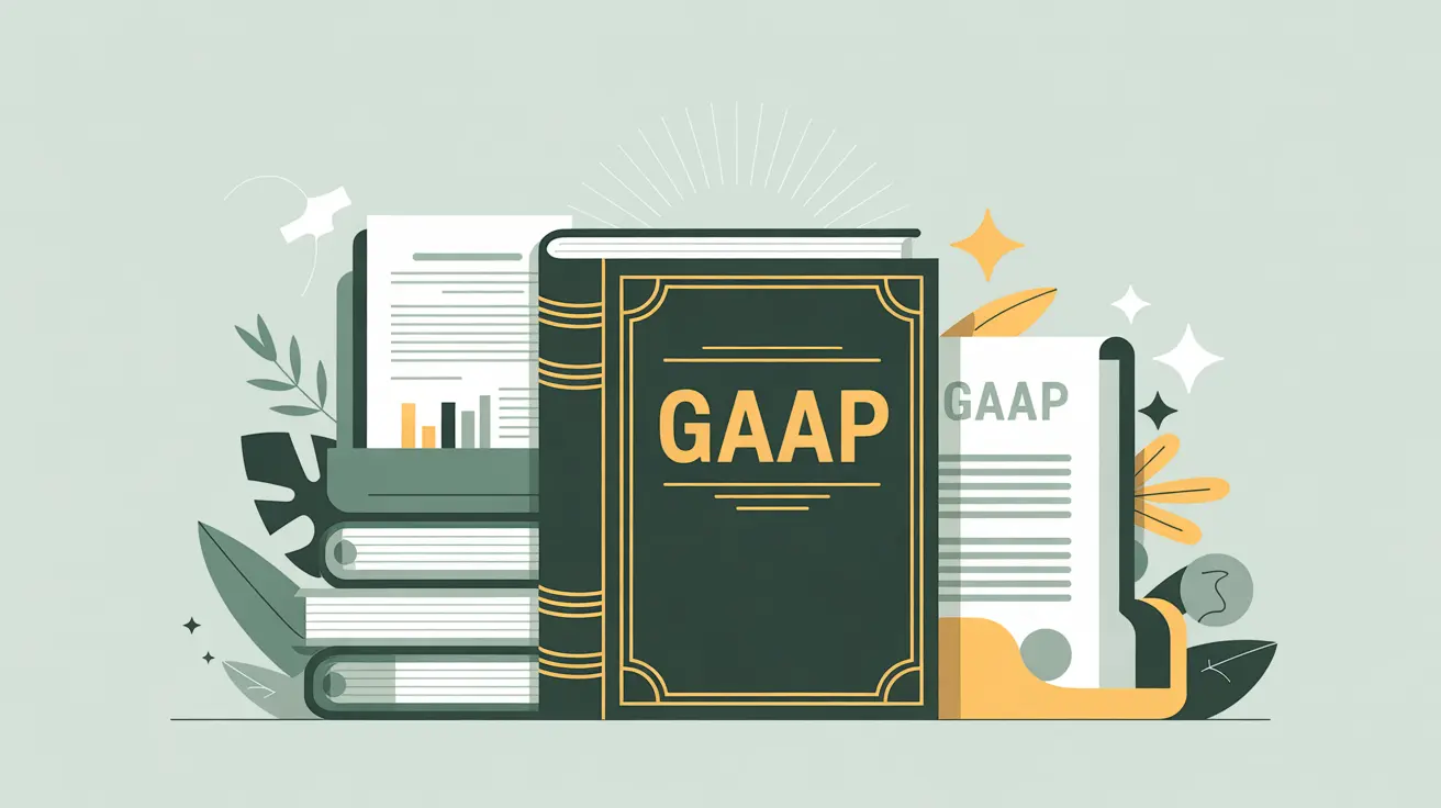 Illustration of glowing GAAP rulebook beside financial documents
