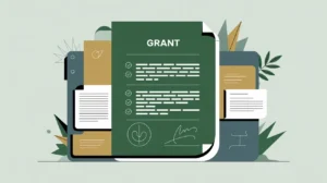 Illustration of grant document with glowing tracked changes and amendment notes