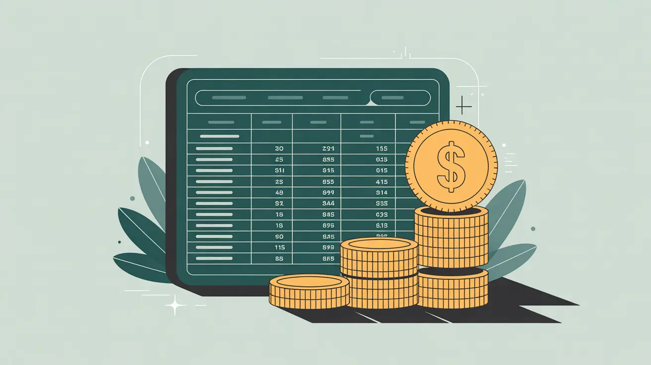 Glowing spreadsheet with figures beside stacked coins symbolizing grant budget