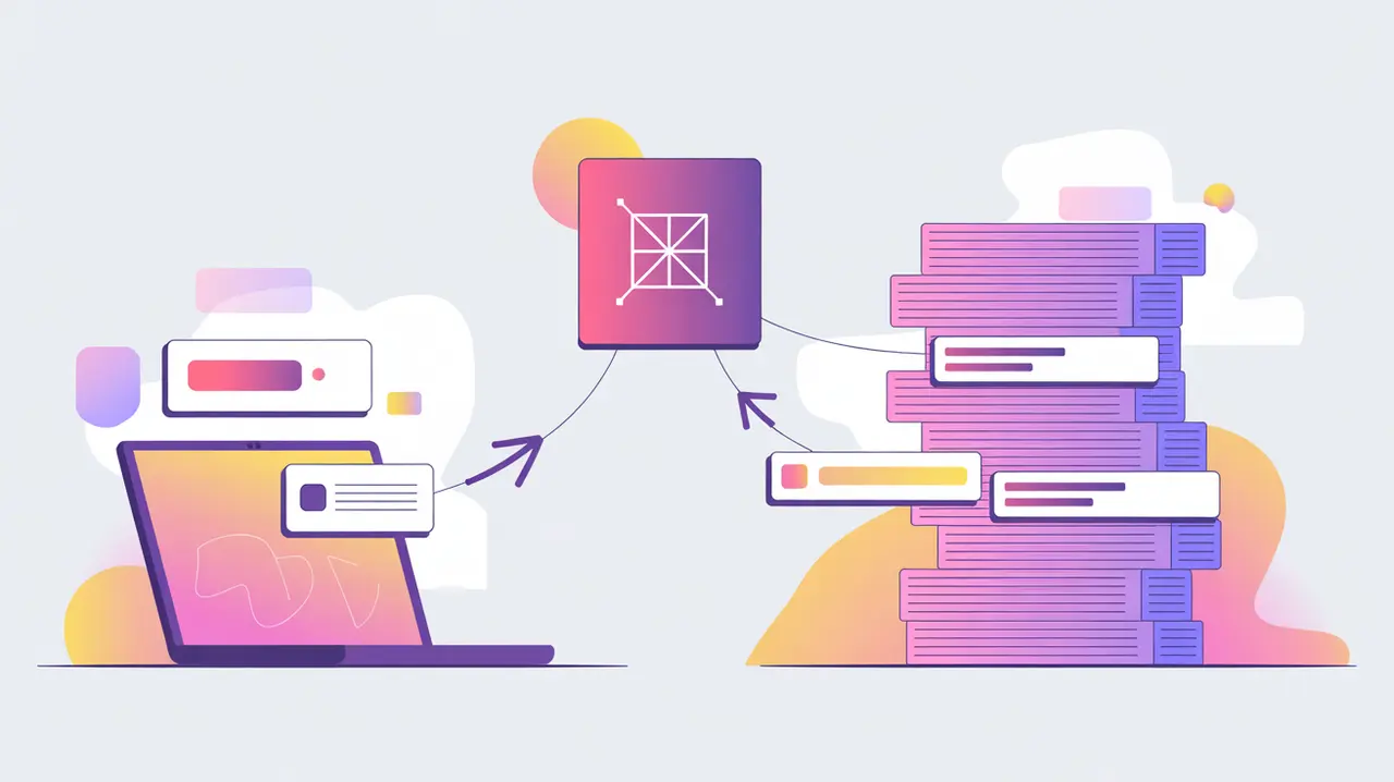 Flat vector illustration of query node selecting fields from dataset