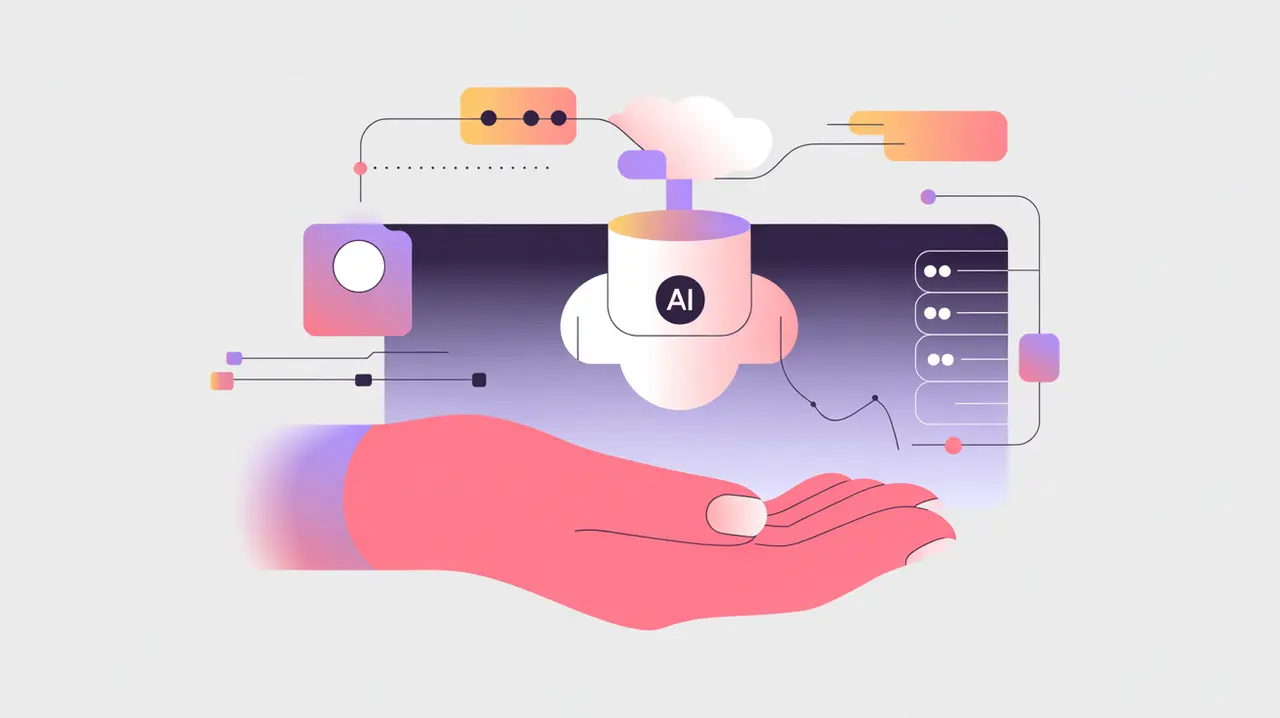 Human hand guiding AI system output with geometric accents