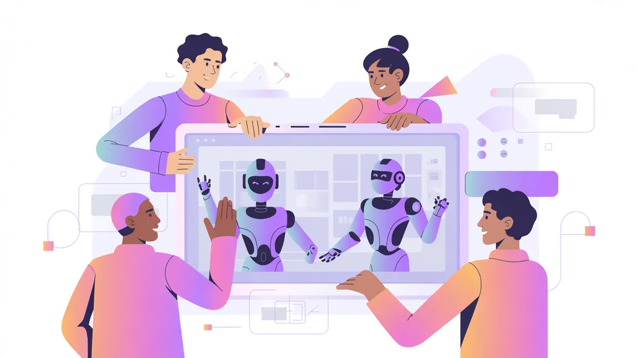 Human and robot avatars collaborating around a digital board