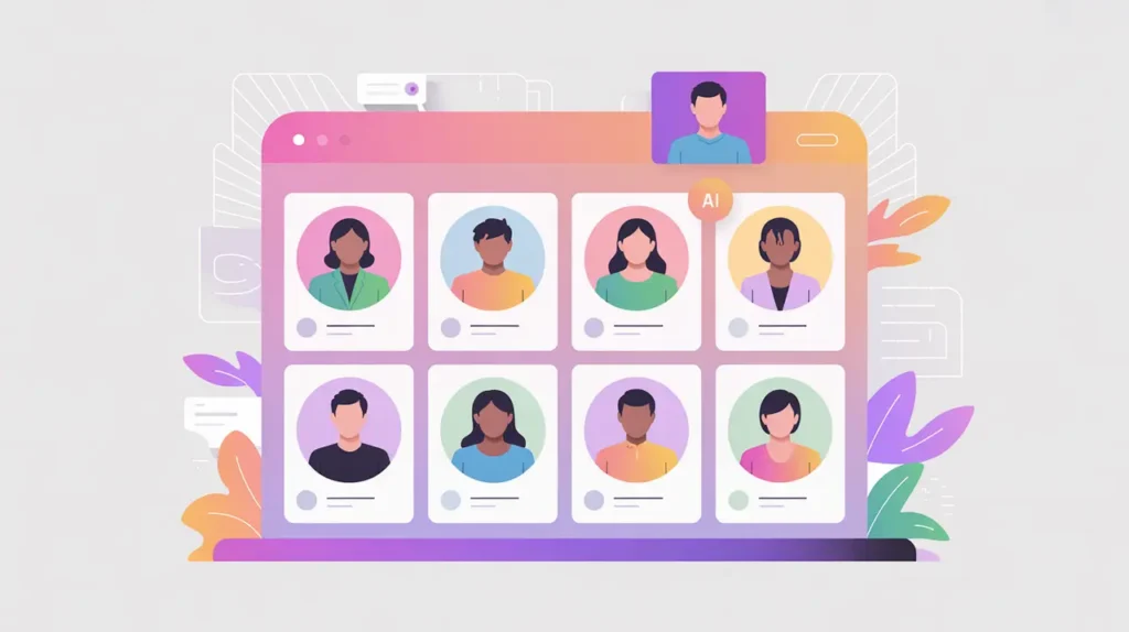 Hiring dashboard showing diverse candidate profiles with AI elements