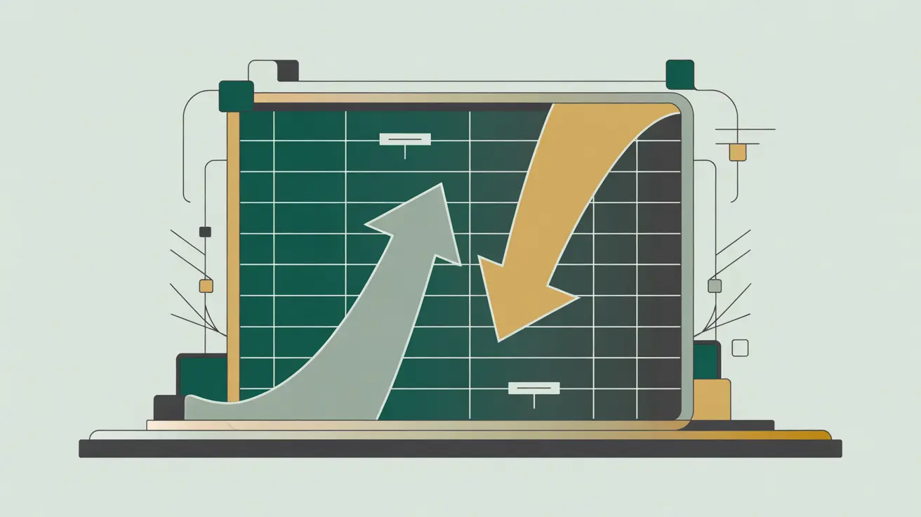 Desk display with upward and downward arrows symbolizing financial growth and decline
