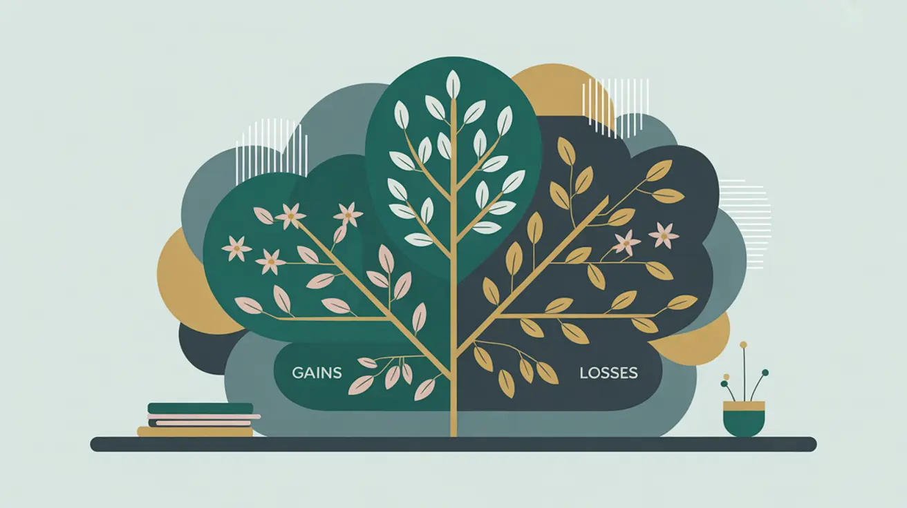 Tree diagram with branches showing investment gains and losses
