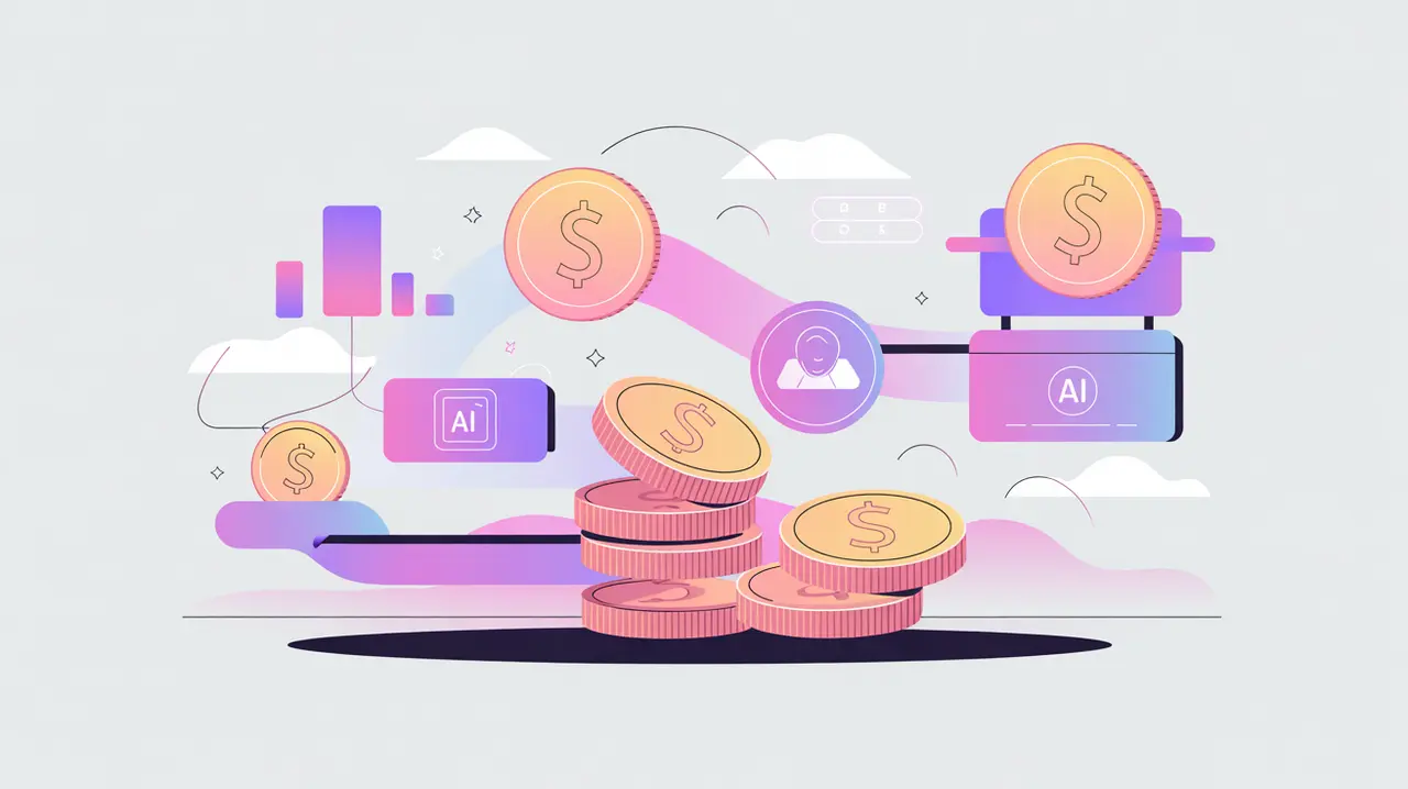 Flow of coins from investors into AI projects with social good icons
