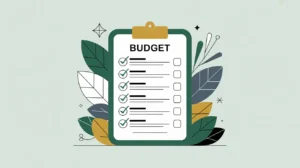 Checklist-style budget page with individual line items ticked off