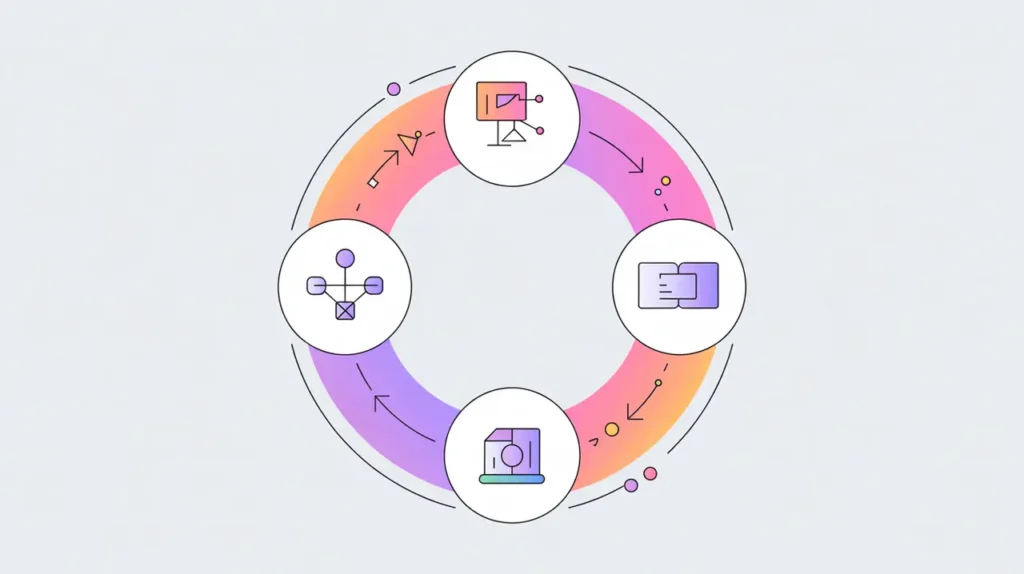 Circular loop connecting model development deployment and monitoring icons