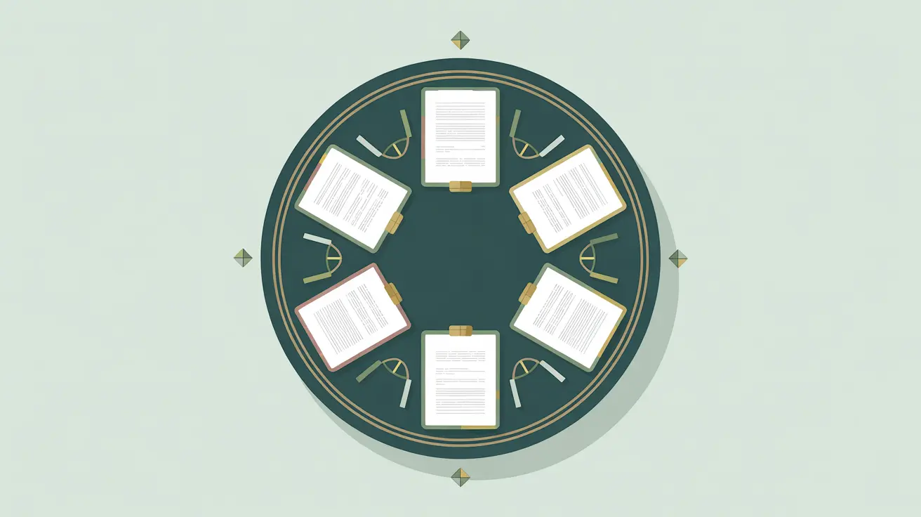 Round table with board binders and glowing gavel symbolizing governance