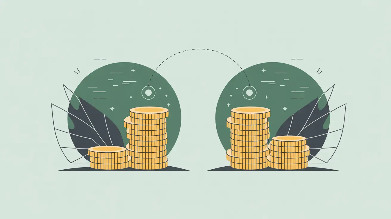 Two glowing piles of coins linked by dotted line symbolizing matching funds