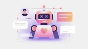 mental health chatbot avatar with heart icon supporting user profile