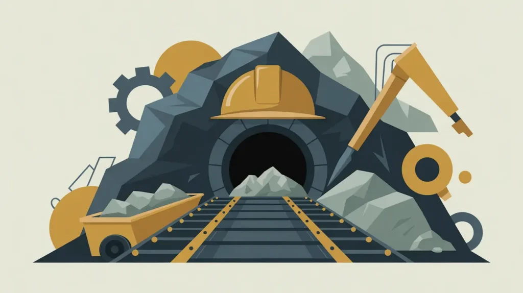 modern illustration of mine entrance excavation tools conveyor belts