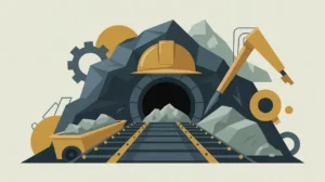 modern illustration of mine entrance excavation tools conveyor belts