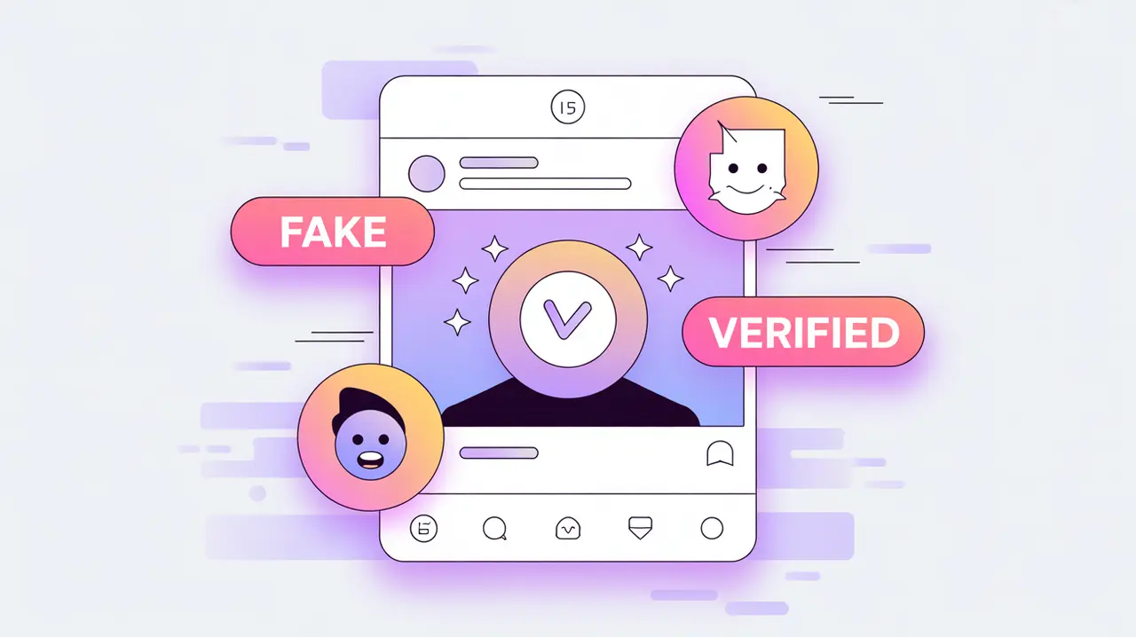 Social media feed with fake and verified icons highlighting misinformation detection