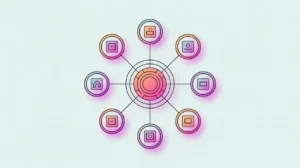 Central model hub connected to multiple AI icons with geometric accents