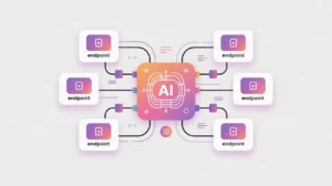 AI model connected to multiple endpoint icons representing deployment