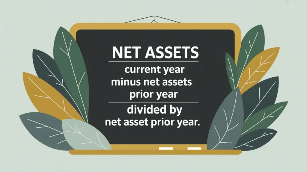 Formula for net assets growth rate on blackboard in vector style