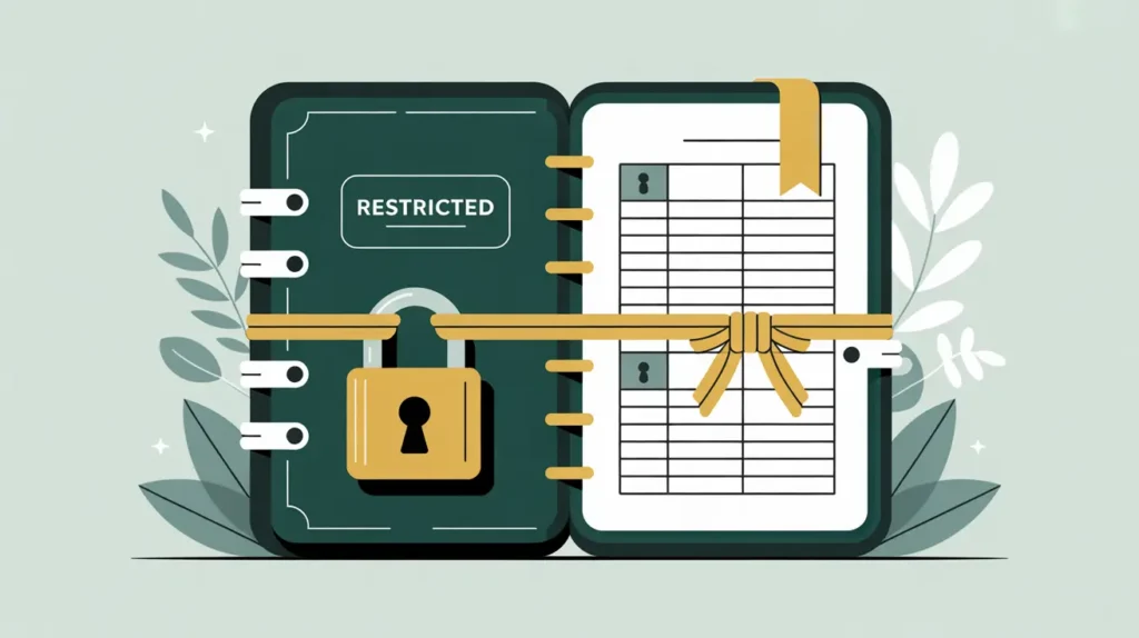 Ledger with padlocked pages representing restricted net assets