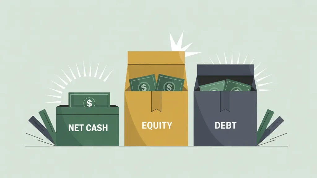 Illustration of arrows rising from financing contract symbolizing cash inflows and outflows