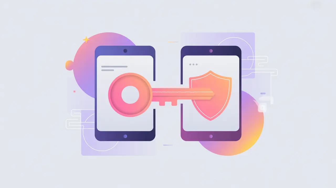 Two connected apps exchanging a secure token icon symbolizing OAuth access