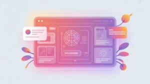 Open data portal screen with transparency icons in pink and white
