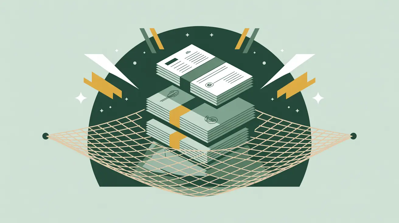 Glowing safety net beneath financial documents symbolizing operating contingency