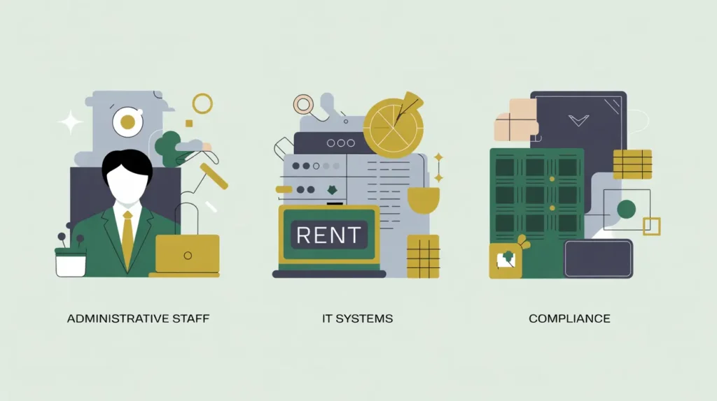 Icons representing administrative staff rent IT systems compliance in vector style