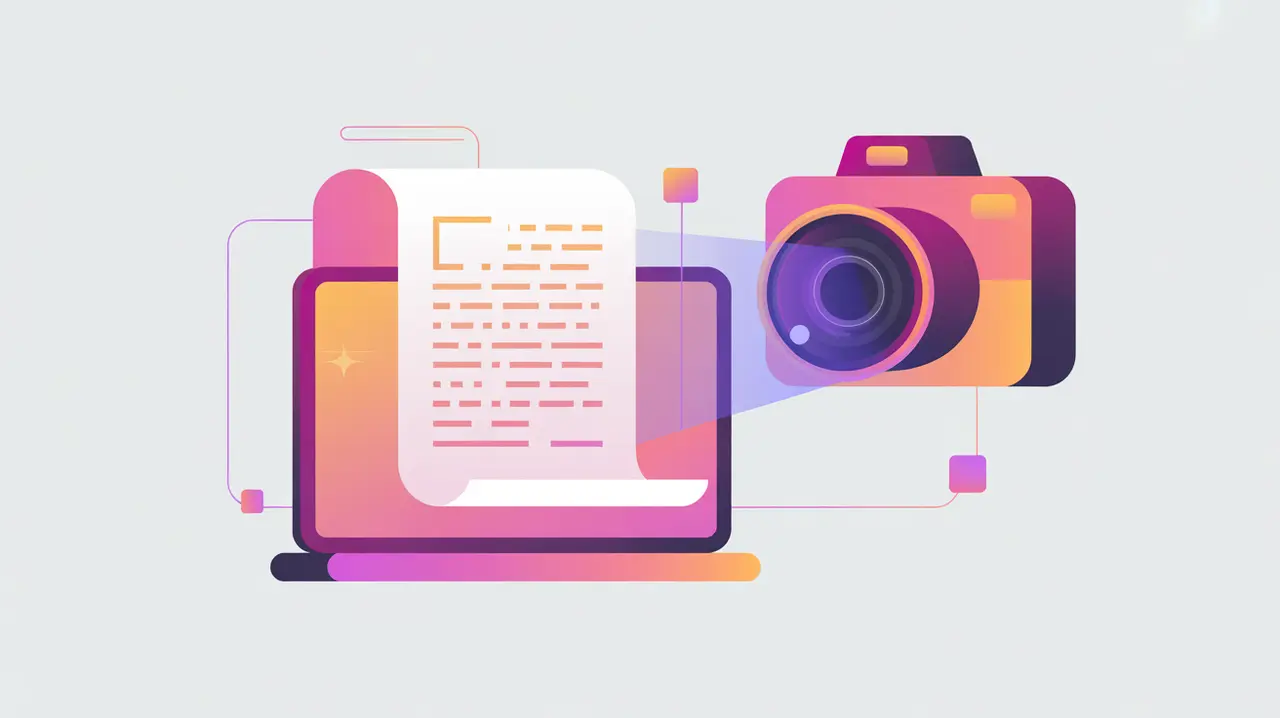 Document being scanned with text transforming into digital blocks