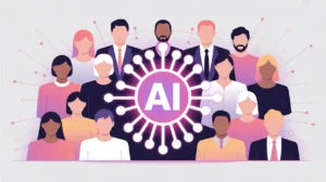 People icons around AI symbol with glowing connection lines