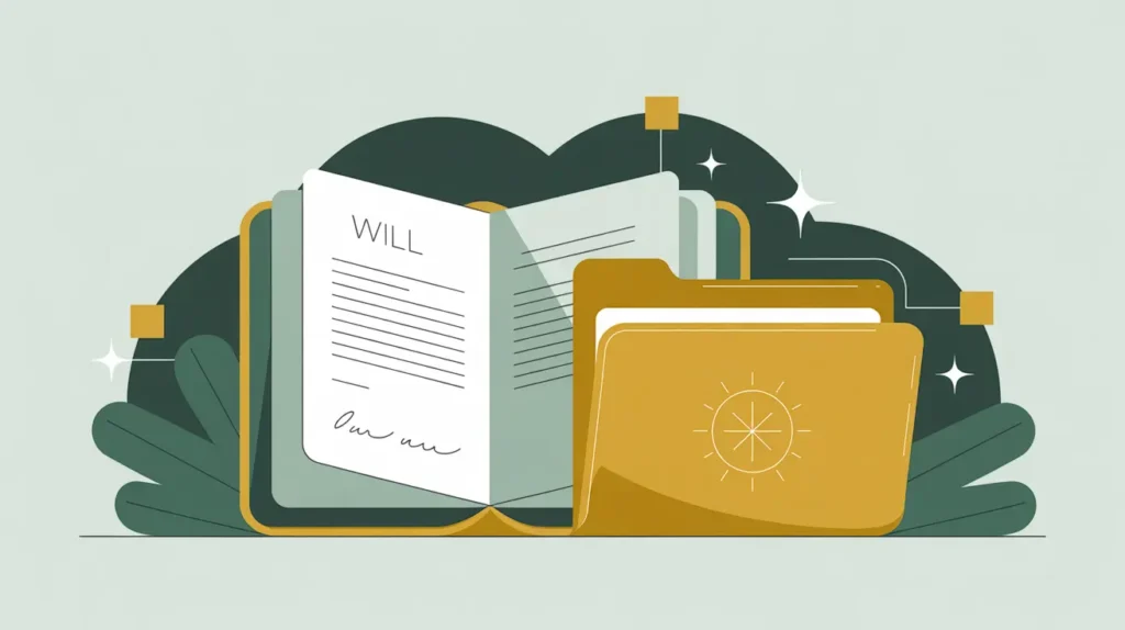 Open will and glowing inheritance folder symbolizing planned giving