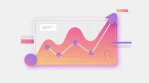 Forecasting chart with arrow predicting future outcomes in pink and purple
