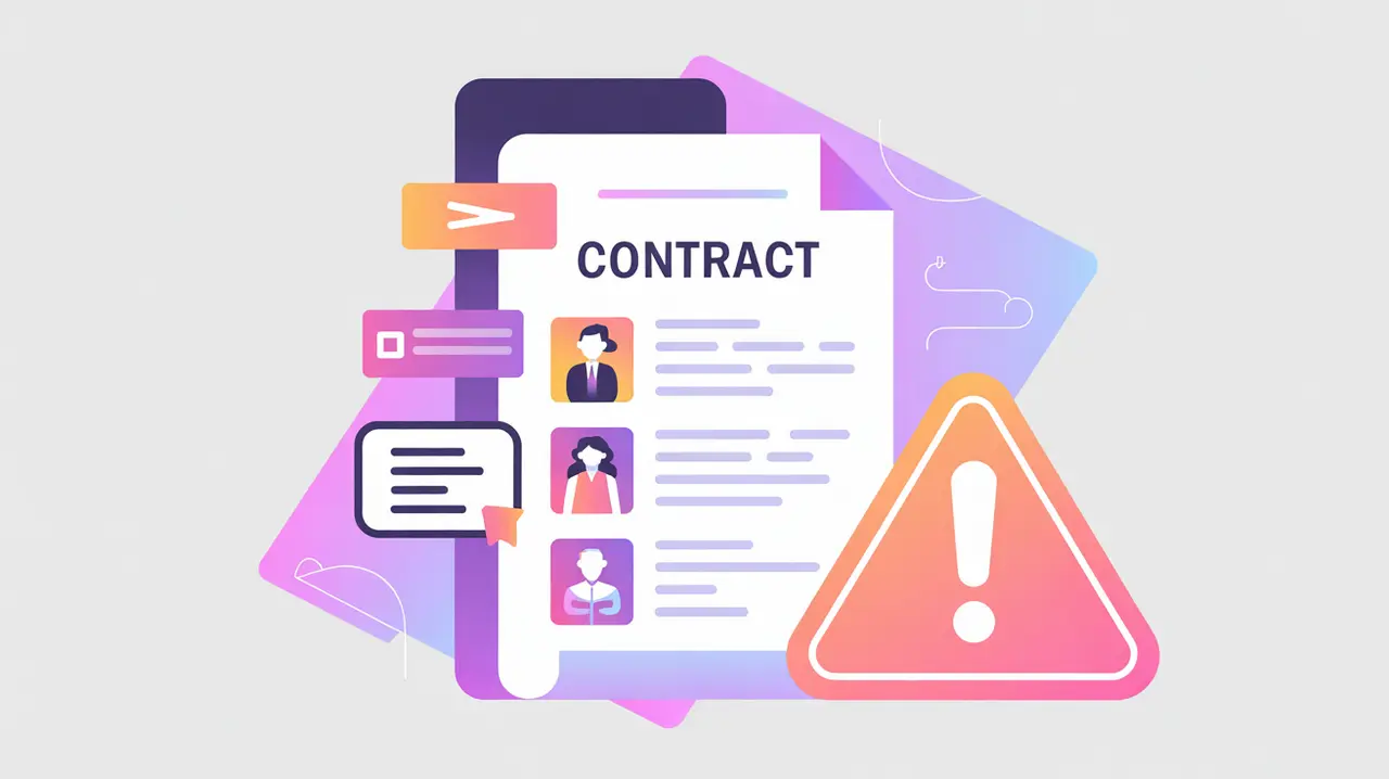 Contract document with supplier icons and risk warning triangle