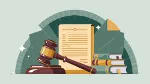 Balanced scale with legal brief and calculator representing professional services