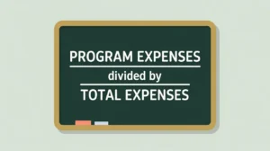 Chalkboard with program expense ratio formula in clean vector style