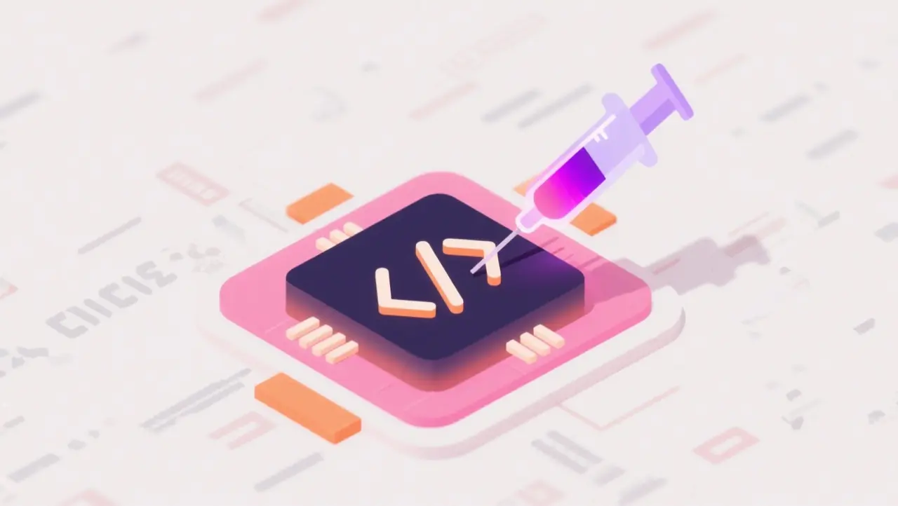 Glowing needle injecting line into code symbolizing prompt injection attack