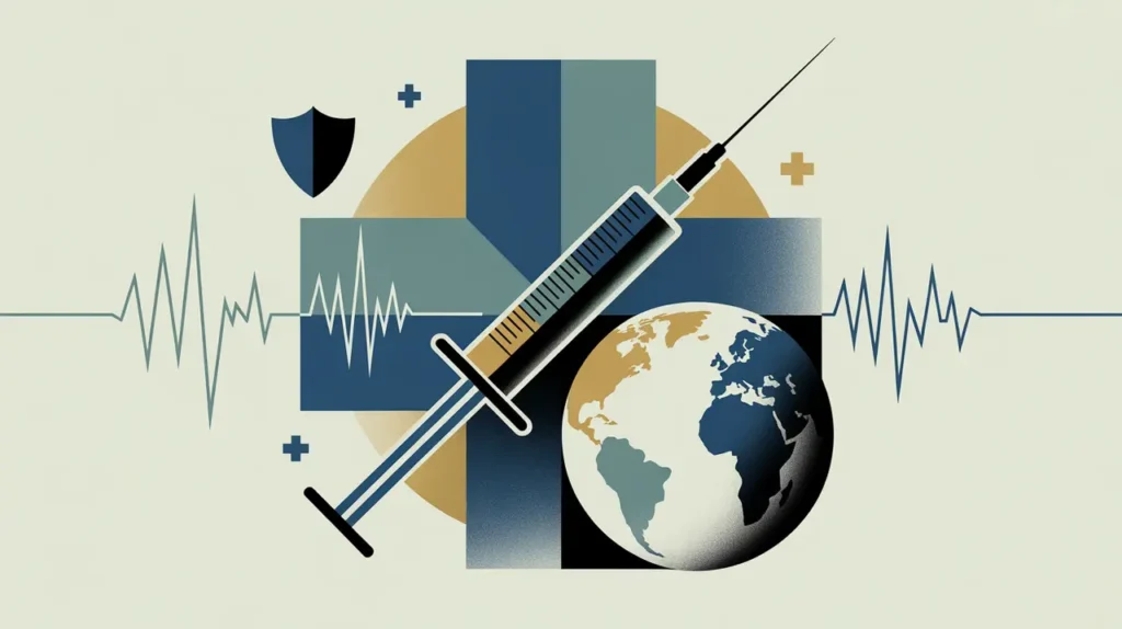 Medical cross syringe globe heartbeat shield icons illustration