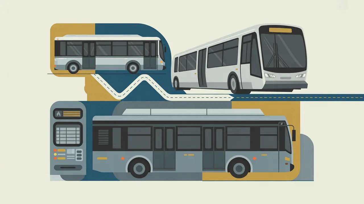 Illustration of bus, metro train, and ticket machine with route map lines