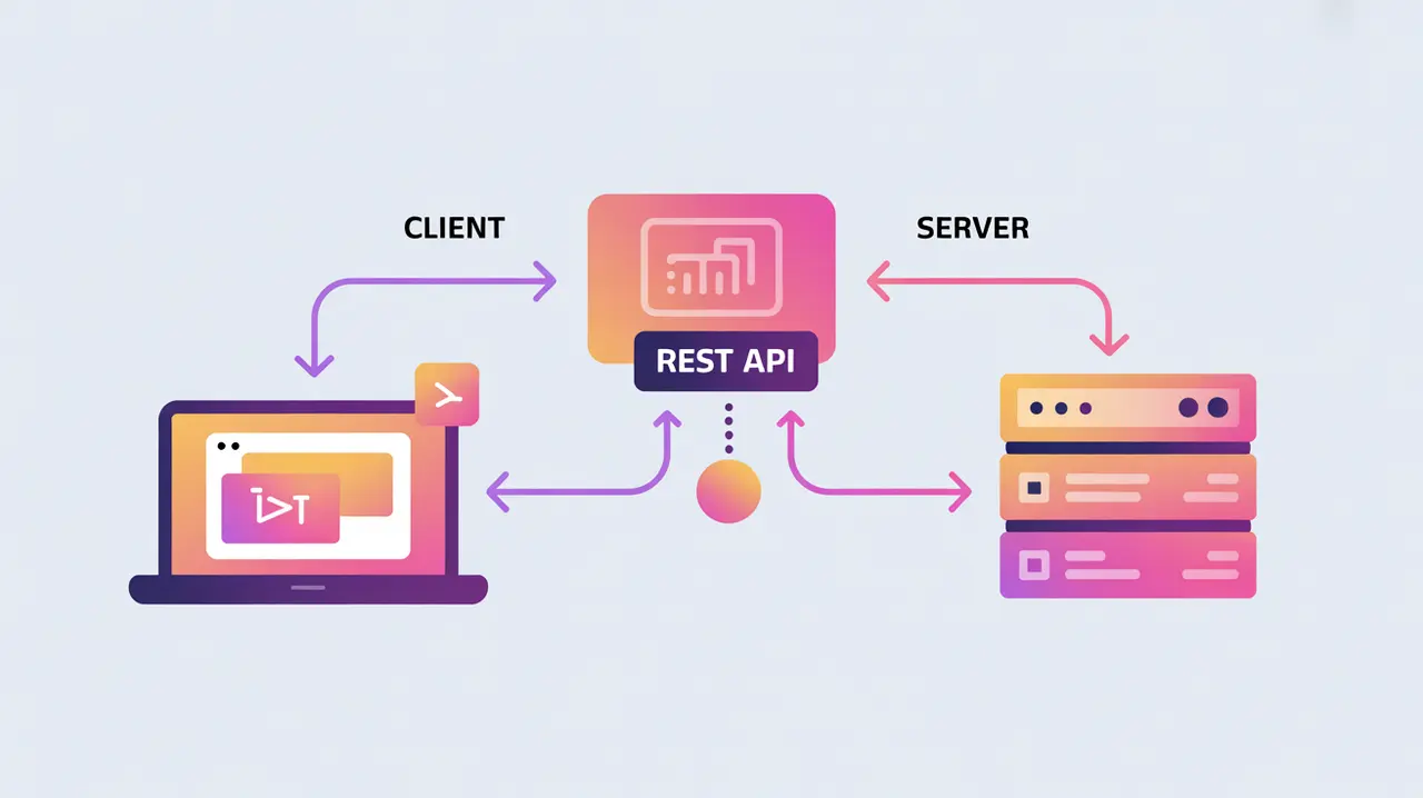 Client-server architecture diagram illustrating REST API request and response cycles