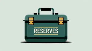 Glowing emergency kit box labeled reserves with geometric accents