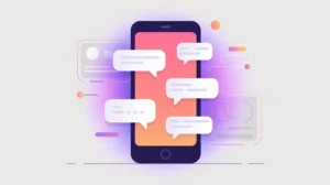 Mobile phone sending multiple chat bubble icons representing messaging APIs