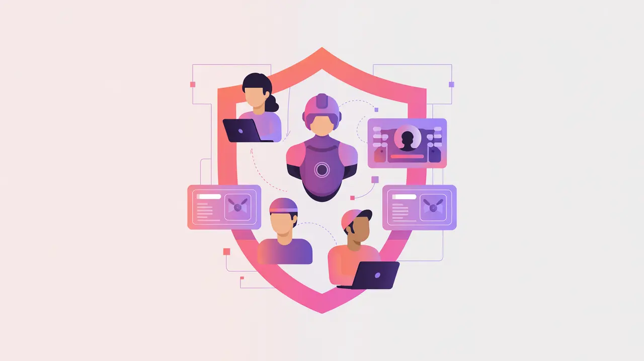 Shield with red team avatars testing AI system