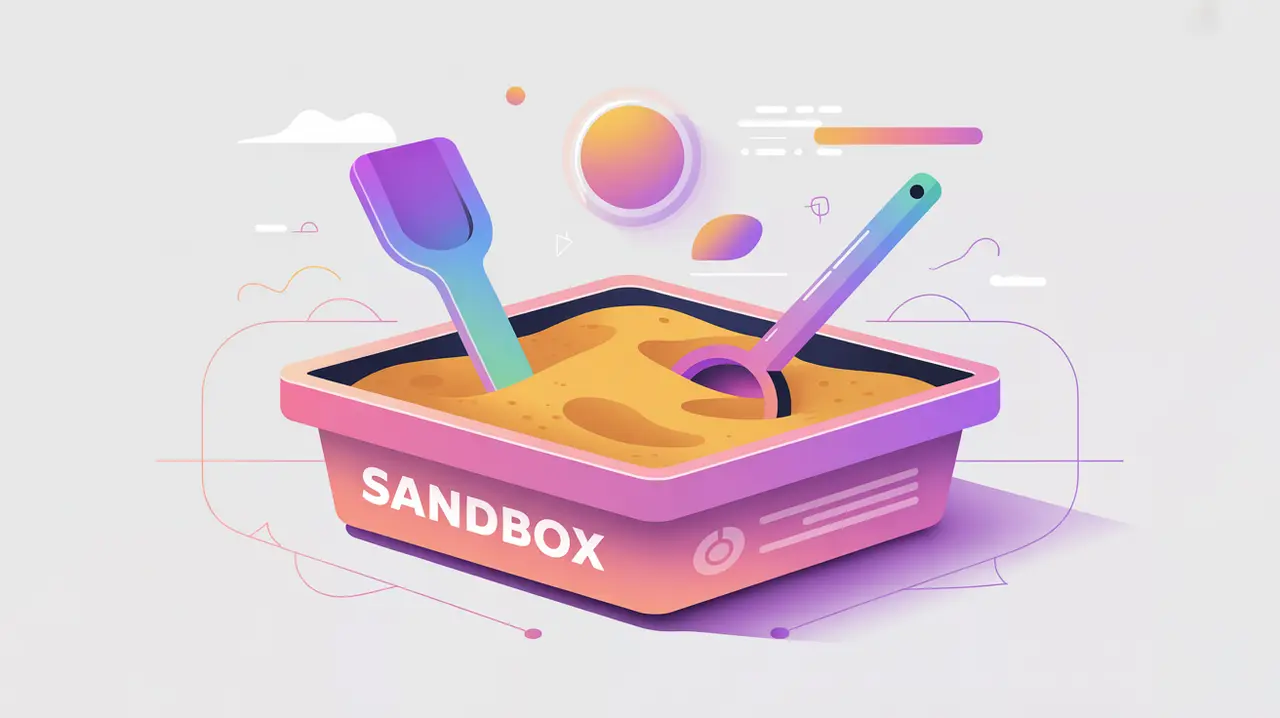 sandbox container with AI icons in pink and white colors