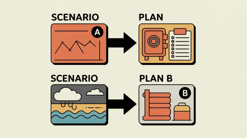 Conceptual illustration of scenario planning and future strategies