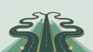 Roadmap with multiple glowing branching paths symbolizing scenario planning inputs